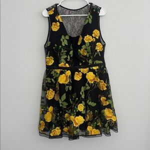 Helsi Cathy Floral Embroidered Mini Dress In Black/Yellow